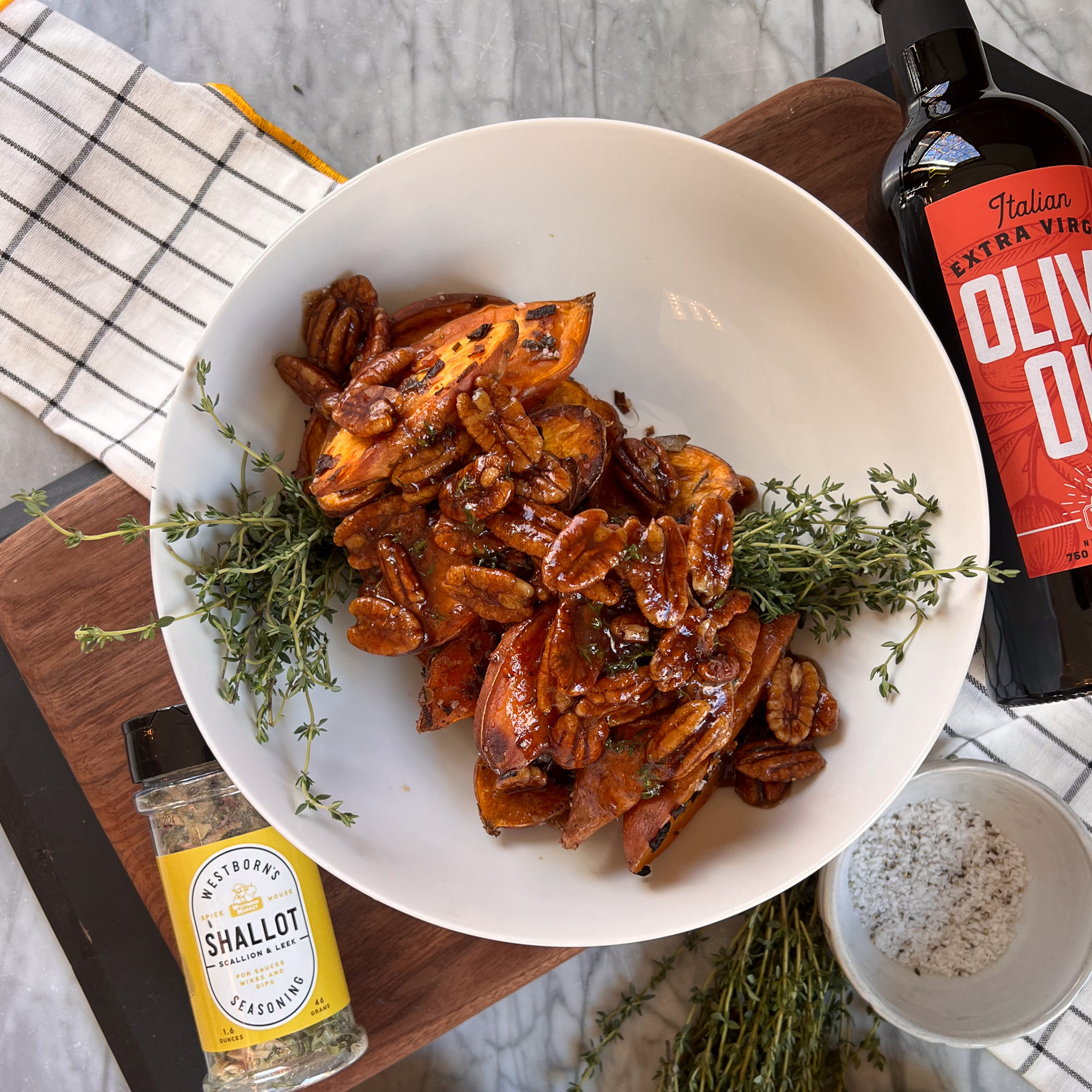 Cinnamon Pecan Roasted Fingerling Sweet Potatoes