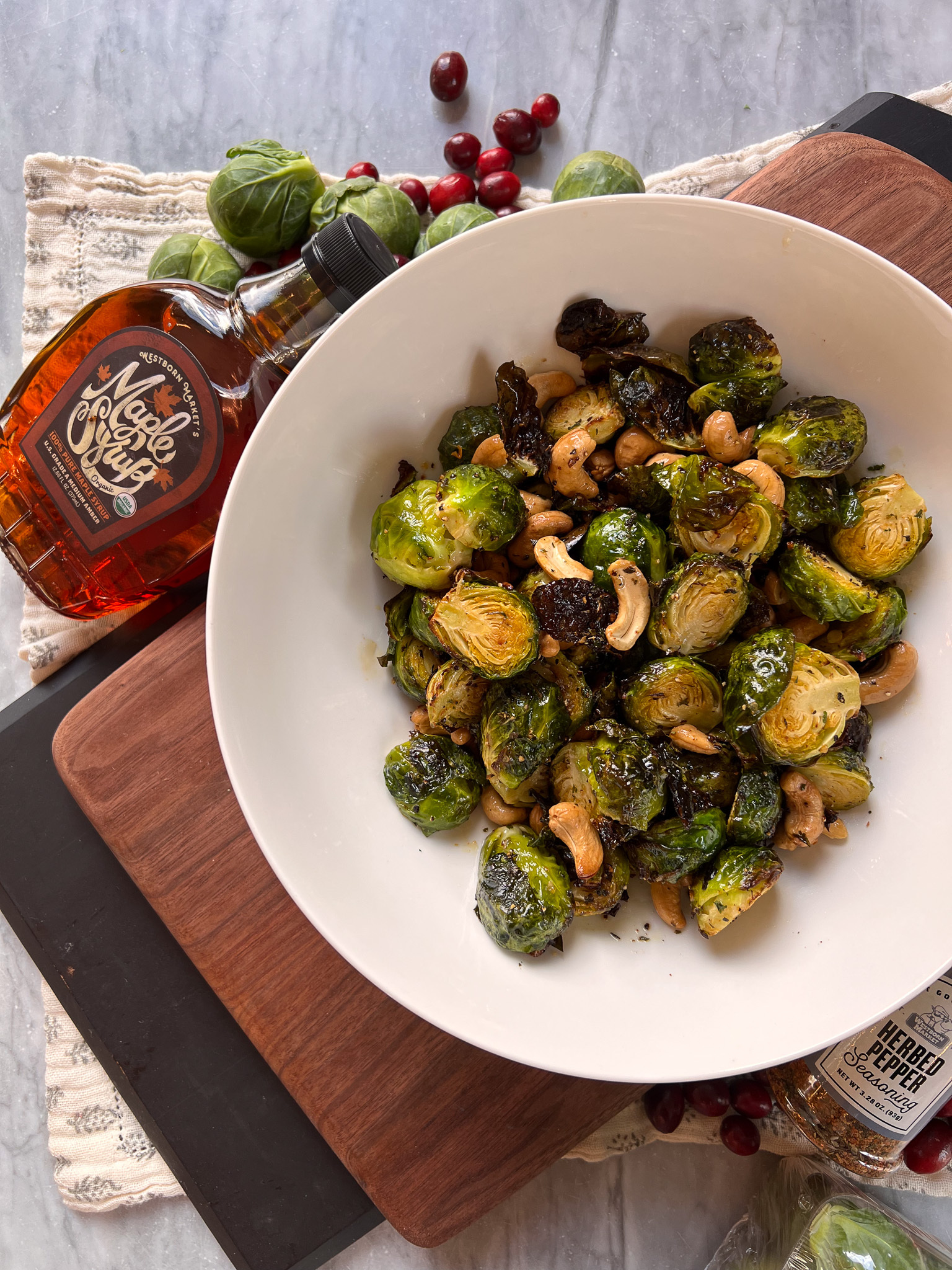 Roasted Brussels Sprouts w/ Maple & Cashews